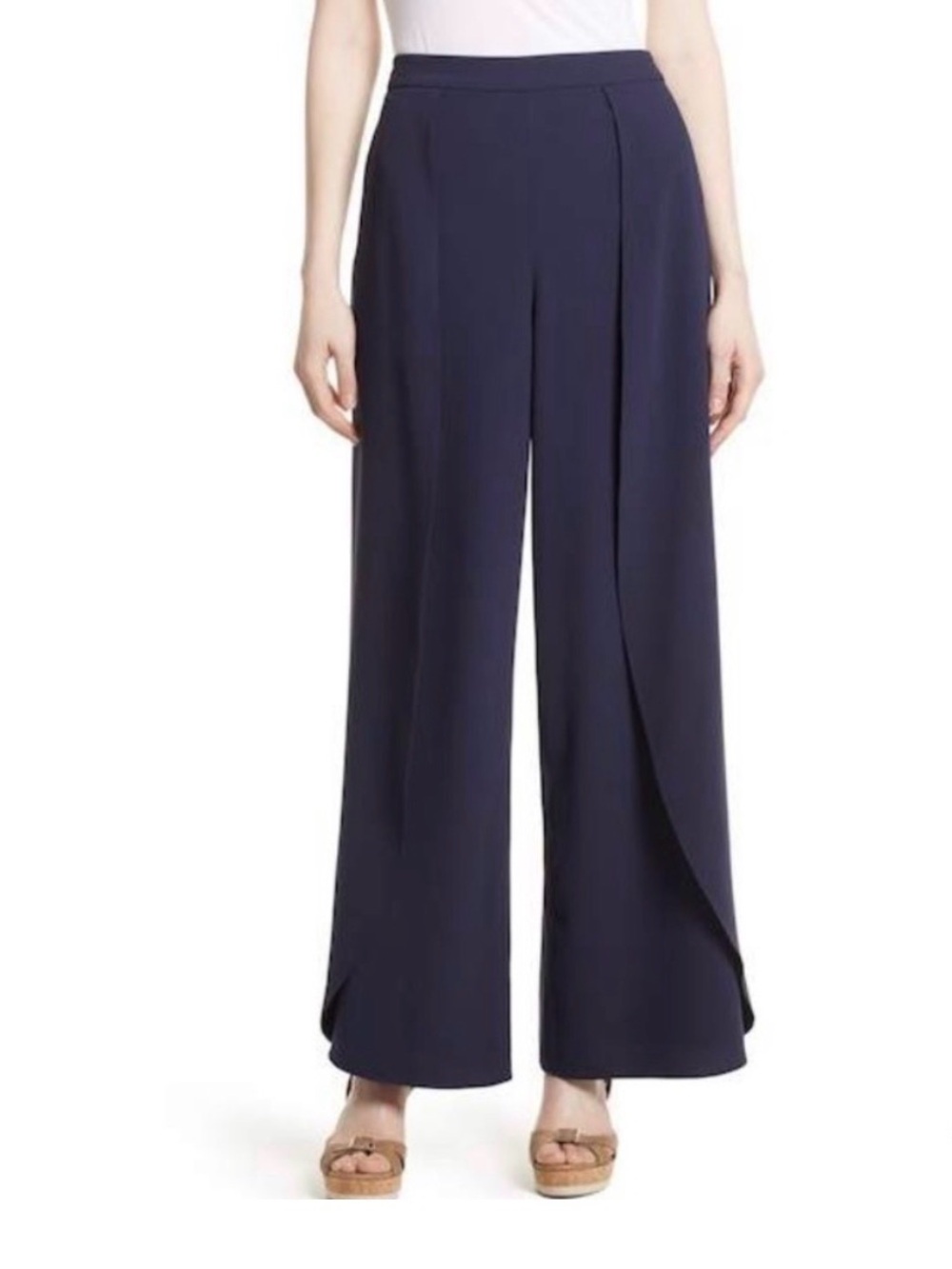Alice + Olivia Navy Shavon High-Waist Wide Leg Slit Dress Pants Size 10